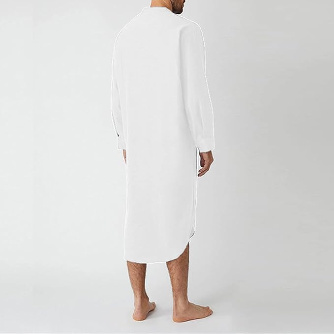 Maiyifu-GJ Mens Cotton Nightshirts V Neck Long Sleeve Button Down Nightgowns Summer Mid-Length Henley Sleepwear Sleepshirt3