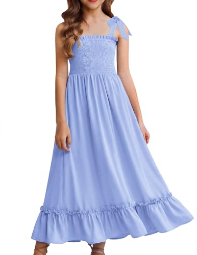 Arshiner Girls Summer Dress Boho Beach Casual Smocked Maxi Dresses 6-13 Years