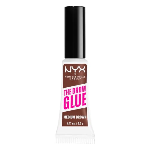NYX Professional Makeup Brow Gel The Brow Glue Tinted Eye Brow Gel Instant Brow Styler for Laminated Brow Look with 24 Hour Extreme Hold Waterproof Non-Sticky Medium Brown