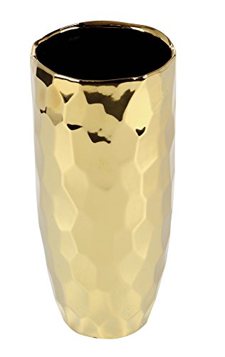 CosmoLiving by Cosmopolitan 42382 Extra Large Ceramic Electroplated Metallic Gold Vase with Geometric Silhouette | 5” x 12”