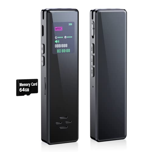 64Go Enregistreur Vocal Numérique Stylo avec Lecteur de Carte - Professionnel Dictaphone USB Rechargeable pour Réunions Conférences Interviews, Enregistreur Vocal Portable avec Activation Vocale