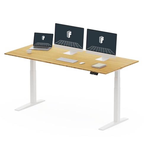FLEXISPOT E7 PRO Electric Standing Desk, Dual Motor, with Cable Tray, 200KG Capacity, 150x75cm Sturdy Top, Height Adjustable, Perfect for Home Office/Computer Workstation (White &Bamboo)
