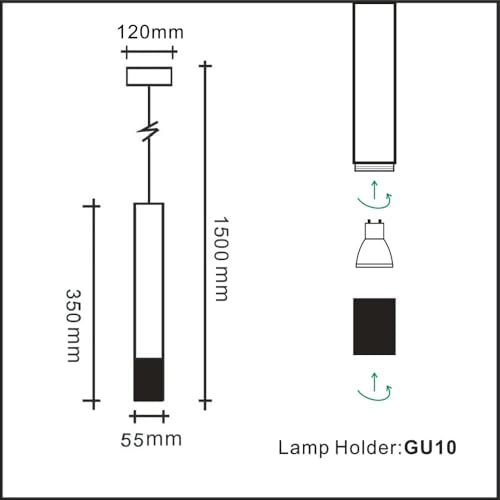 ouglres Pendant Light Black and Gold,Industrial Hanging Lamp,Durable Metal Lampshade,Modern Cylinder Wood Pendant Light for Bedroom Bedside Bar Cafe Kitchen,Height Adjustable,Gu10,1Pack - Image 3