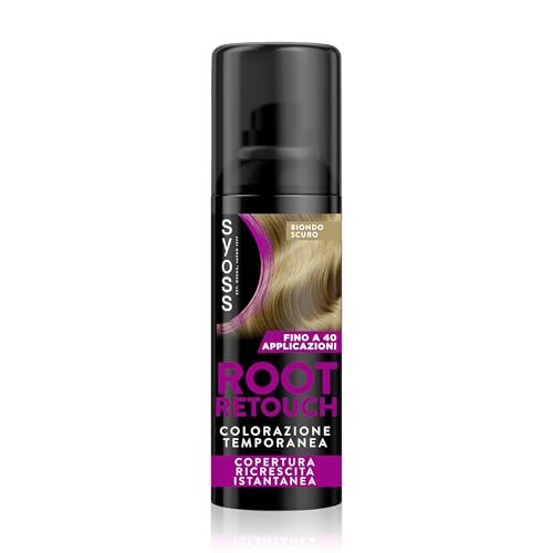 Syoss Root Retouch Colorazione Temporanea Spray Biondo Scuro 120ml, Ritocco capelli bianchi e ricrescita capelli resistente a pioggia e sudore, Fino a 40 applicazioni