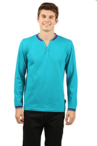 Image of Zebu Men's Full Sleeve Cotton Henley Neck Tshirt with bio wash (Pack of 1).