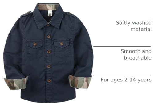 Image of Toddler Little Boys Button Down Long Sleeve Shirt Uniform Army Scout Casual Fall Top with Pocket