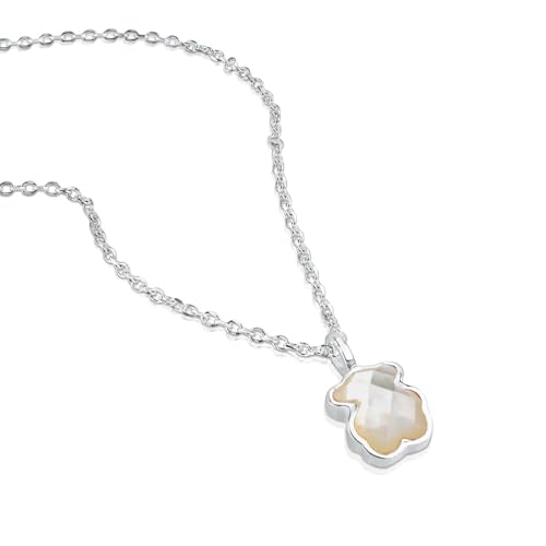 TOUS Collar de Plata de Primera Ley y Colgante de Oso de Nácar para Mujer, 45 cm de Largo, Elegante y Original, Colección Icon Color