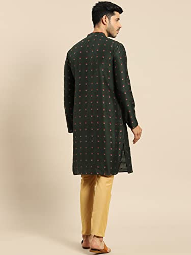 Image of KISAH Men's Kurta - Solid Silk Traditional Outfit for Men - Festive & Wedding Ethnic Wear - Elegant & Comfortable Green