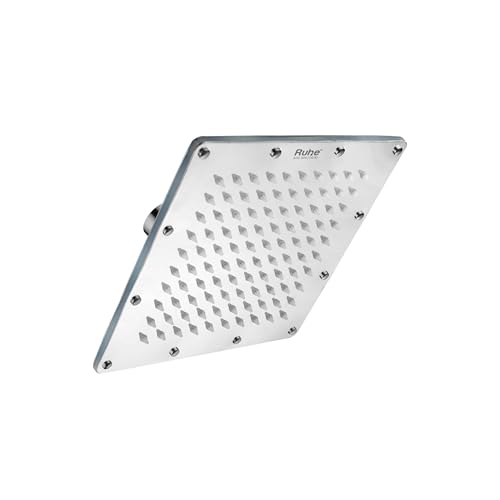 Image of Ruhe Rain Joy 304-Grade Stainless Steel Overhead Shower with Chrome Finish | 8x8 Inches Rain Shower for Bathrooms | Powerful Square Showerhead with Easy-to-Clean Silicone Nozzles | WITHOUT SHOWER ARM
