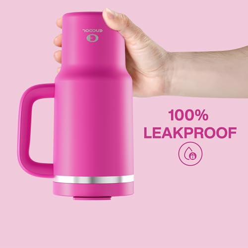 Image of ENCOOL 32 oz Tumbler with Handle and Straw: Stainless Steel Insulated Tumbler Keeps Cold for 24 Hours, Leakproof Travel Cup Fits in Cup Holder and BPA-Free,Persian Rose