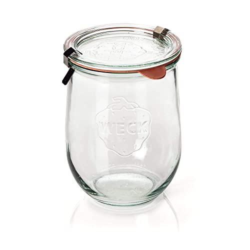 WECK - Sour Dough Starter Jars - Classic Glass Jars for Sourdough with Glass Lid - Tulip Jar with Wide Mouth 1 Liter Includes Cork Lid & Keep Fresh Cover (2 Pack)