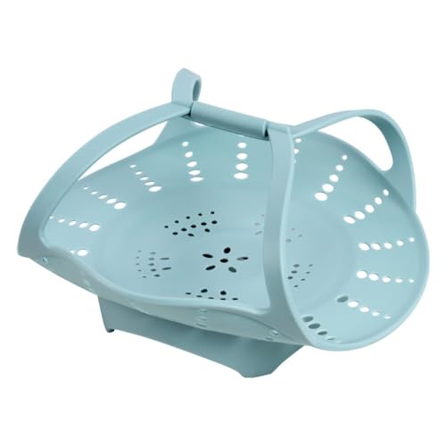 Cesta de vapor de silicona, vaporizador de alimentos colgante con asas, resistente al calor, color azul, 24,5 x 4 cm