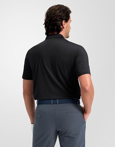 Obla Men's Golf Shirt Short Sleeve Polo Shirts (Black/Palm Leaves_L) — view 2