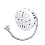 Retractable Power Strip Surge Protector,110V/220V/240V 6.5FT Extension Cord with 3 Universal AC Cords 3 Smart USB, Small Portable Desk Charging for Travel, Business, Office White