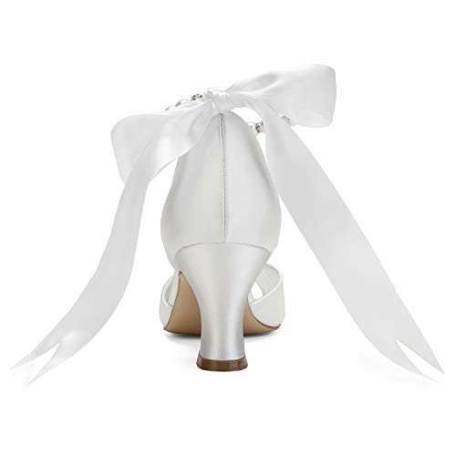 LLBubble Women Heeled Satin Pearls Wedding Shoes for Bride Peep Toe Ribbon Tie Formal Party Dress Pumps 6571-6 - Image 3