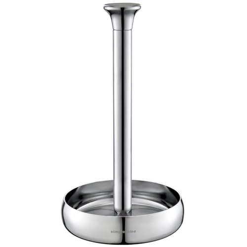 simpletome キッチンペーパーホルダー 卓上 片手で切れる巻き上げたまま保管 重り付きベース (クロム)