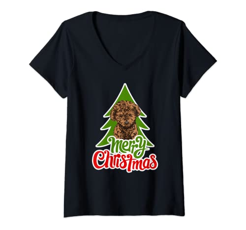 Mujer Poodle cute Christmas dog Camiseta Cuello V