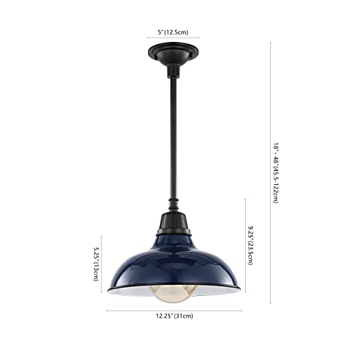 Image of JONATHAN Y Jasper 1-Light Farmhouse 12.25 inch Metal Pendant, Navy /Black | Indoor Outdoor Use, Rustic Vintage Dome Shade, Adjustable Height, Kitchen Island Porch Entryway, LED Bulb Included