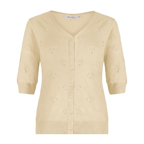 Image of Women's Short Sleeve V Neck Shrugs Button Down Knit Cropped Cardigan Sweater Tops