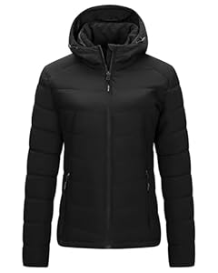 Outdoor Ventures Damen Steppjacke Warme Winterjacke mit Kapuze Wasserdichte Leichte Übergangsjacke Pufferjacke Damenjacke für Freizeit Wandern Reisen Schwarz XL