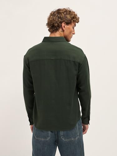 Image of THE BEAR HOUSE Men Pure Cotton Textured Relaxed Fit Overshirt