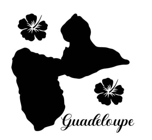 Sticker Guadeloupe 971 – Autocollant DOM TOM voiture – Île de Guadeloupe avec fleur d’hibiscus – déco voiture/maison – coloris et dimensions au choix Modèle...