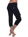 Minetom Damen Capri 3/4 Hose Kurze Caprihose Sommer Bermuda Stretch Stoffhose Sommerhose Knielang Leggings Freizeithose A Schwarz XL