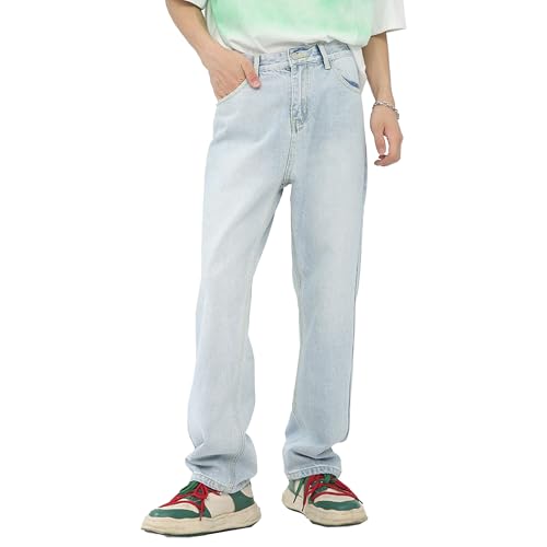 Pantalon de skateboard y2k bleu clair taille L ample et droit style vintage pour homme
