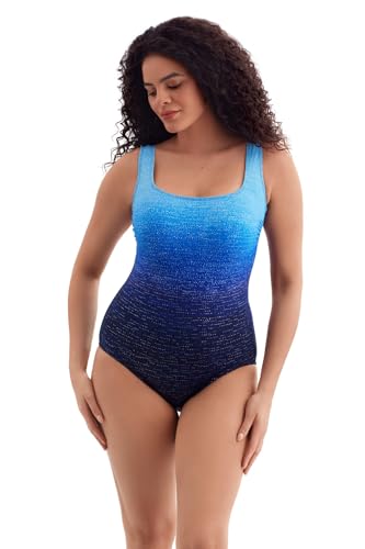 Women's Swimwear Twinkling Lights Double X-Back Tank One Piece Swimsuit, Navy, 08