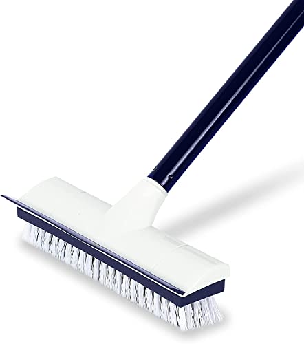 Image of BOOMJOY Floor Scrub Brush with 50 inch Long Handle, 2 in 1 Scrape and Brush, Stiff Bristles for Cleaning Bathroom, Patio, Kitchen, Wall and Deck-Navy