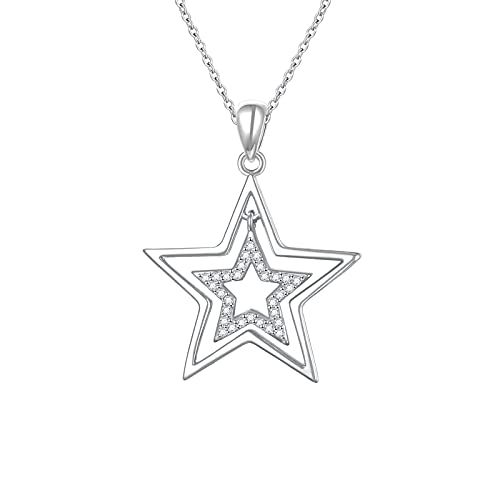 Alphm S925 Sterling Silver Double Stars Y2K Necklace & Earrings Pentagram Pendant Jewelry