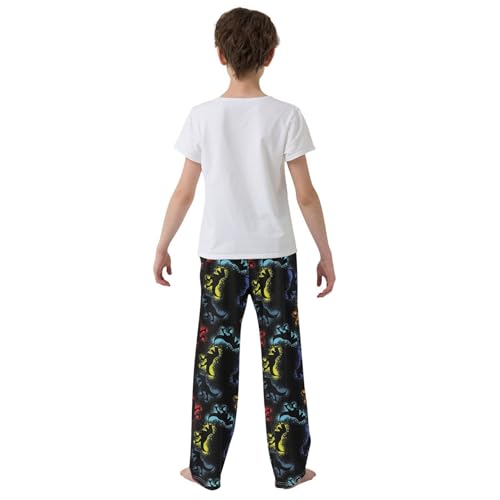 ZZXXB Retro Dinosaur Print Boys Long Pants Soft Trousers Elastic Waist Kids Lounge Bottoms with Pockets S-XL3