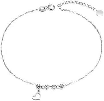 SISGEM 18k White Gold Anklets for Women, Heart Jewelry Ankle Bracelet for Ladies, Love Gifts for Her, 8.3"-9.8"