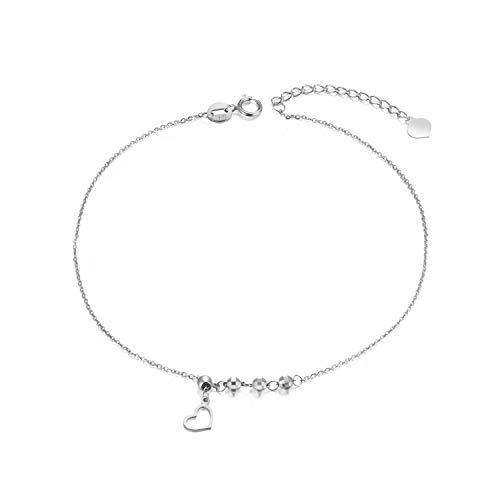 Sisgem 18K White Gold Anklets For Women, Heart Jewelry Ankle Bracelet For Ladies, Love Gifts For Her, 8.3"-9.8" #TOP29