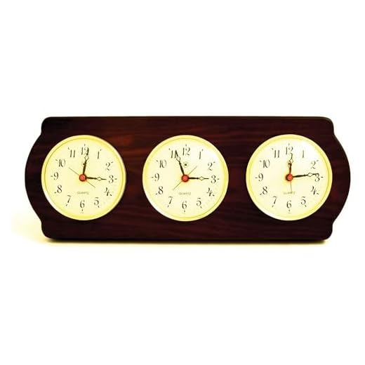 Bey-Berk WS415 Triple Quartz Clock on Ash Wood with Brass Bezel. Wall Mounts Vertically or Horizontally, Brown