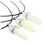 minkissy 3pièces Pendentif Pierre Lumineuse Colonne Avec Chaînes Cuir Bleue Verte Et Ble...