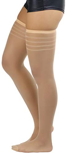 Image of ToBeInStyle Women's Pack of 6 Top Stripe Band Sheer Thigh High Stockings