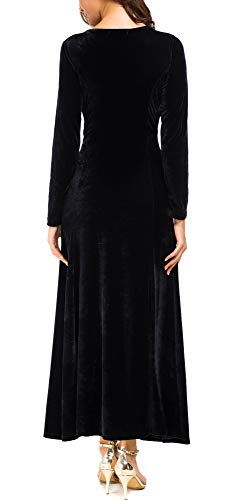 Urban CoCo Women's Elegant Long Sleeve Ruched Velvet Stretchy Long Dress (2XL, Black)