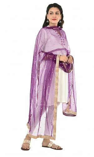 Image of YOUTHQUAKE Women's Net Embroidered Full Size Dupatta With 4 Side Golden Lace