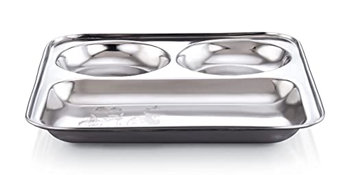 Image of Expresso Stainless Steel | Masha and the Bear Design | Sqaure Shape Dinner Plate with 2 Sections Divided Mess Trays for Kids Lunch, Camping & Every Day Use Kitchenware, Set of 1