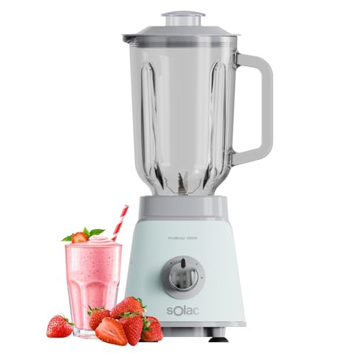 Solac - Blender Pro Mixter 1000W | Bol verre 1,5L | 2 vitesses + Turbo | Lames 4 couteaux inox | Broie glace | Système de sécurité | Compatible lave-vaisselle | Accessoires | Bleu