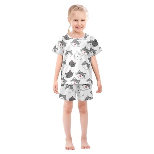 ALAZA Cat on White Pajamas Short Sleeve 2 Piece Sleepwear Top and Bottom Pajama Set Unisex3