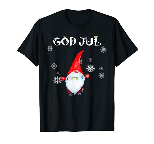 Dios Jul Escandinavo Sueco Feliz Navidad Luces Gnomo Camiseta