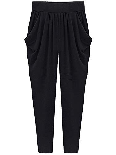 Mujers Pantalones de Tallas Grandes Anchos con lanura Anchos Pierna Cintura elástica de Cintura Alta Pantalones Negro 5XL Cover