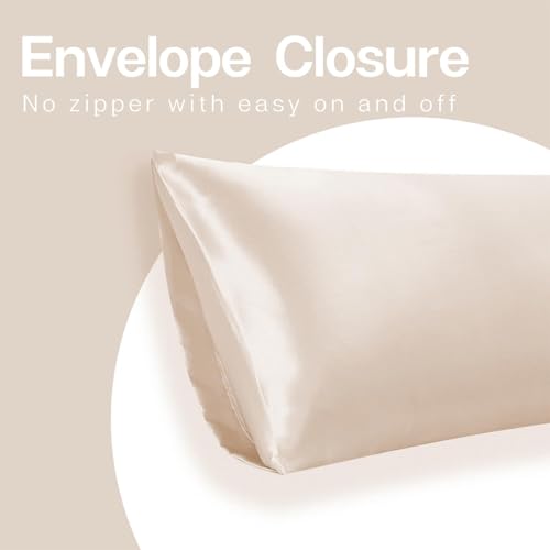 Image of MR&HM Satin Body Pillow Cover, Soft and Breathable Body Pillow Case with Envelope Closure, Cooling and Silky Long Pillowcase for Hair and Skin,Grey (20x54, Beige)