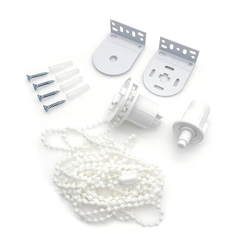 JZK White 32mm Metal Roller Blind Mounting Brackets with Bead Chain - Mechanism Spares Replacement Kit, Top Fixing, Side Fittings