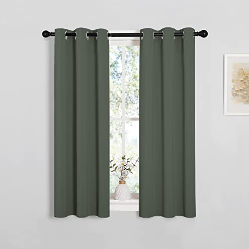 Image of NICETOWN Blackout Curtain Panels for Kitchen, Dark Mallard, 1 Pair, 29 x 40 inches, Thermal Insulated Solid Grommet Top Blackout Draperies /Drapes for Small Window