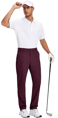 Tyhengta Men's Golf Pants 30"/32"/34" Lightweight Comfy Stretch Work Dress Pants Burgundy 32Wx30L — view 3