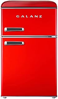 Galanz 86L Freestanding Undercounter Mini Retro Fridge Freezer Small Standard double door Fridges with Top-Freezer,Adjustable Thermostat Control 48cm Wide Red RFFK003R [Energy Class F]