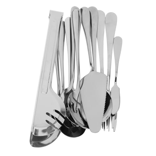 LOORGVEL Cubiertos de Acero Inoxidable Tenedores y Cucharas para Servir Utensilios de Cocina Multifuncionales Plateado para Cenas Fiestas y Uso Diario